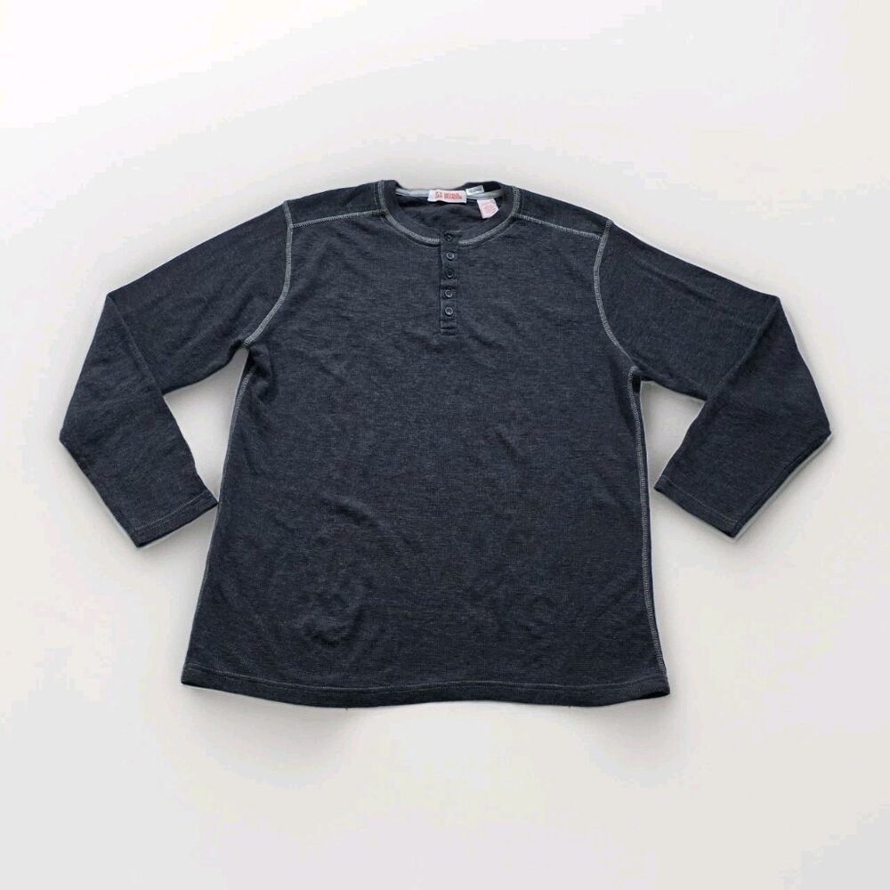 Michael Brandon Henley Men L Gray Cotton Blend Texture LS Casual Cottage Classic